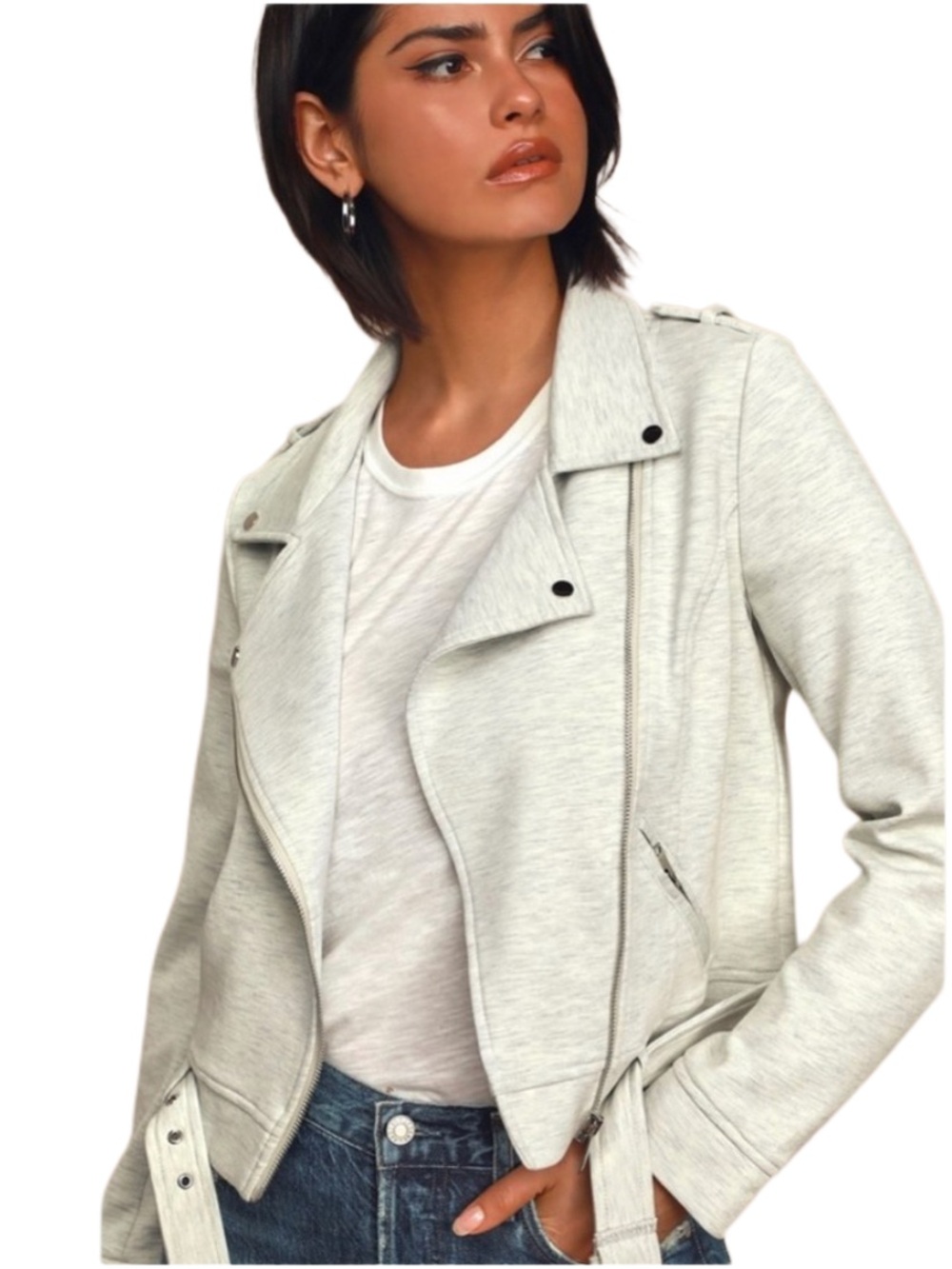 FOREVER 21+ BELTED MOTO JACKET - HEATHER GREY SIZE 1X (NEW WITH TAGS) A21